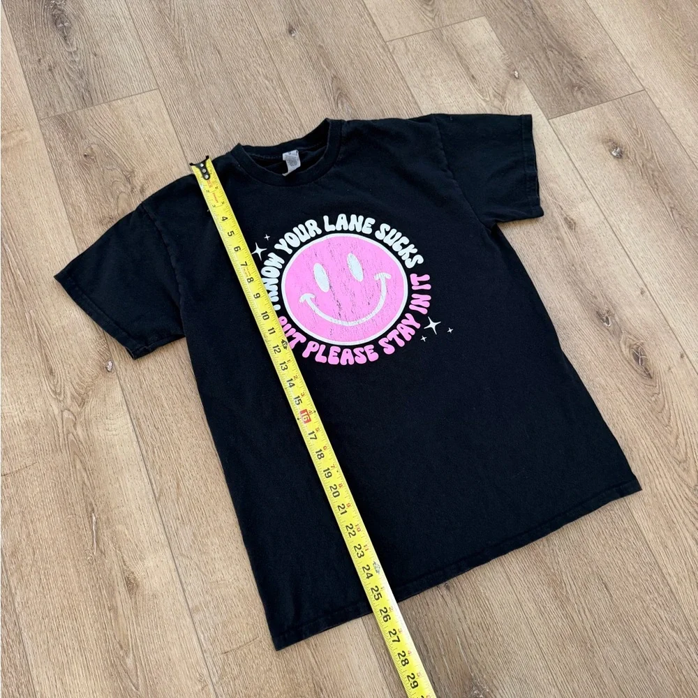 Black T-Shirt with Pink Smiley Graphic - Picture 4 of 5